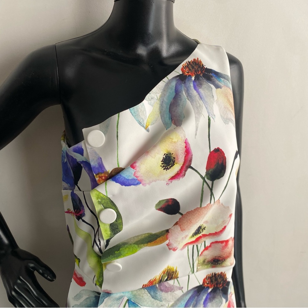 Chiara Boni White One-Shoulder Floral Print Dress